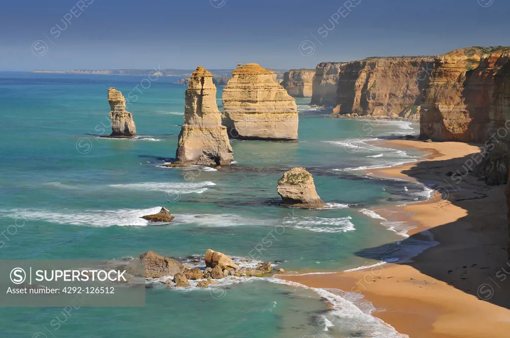 Australia, Great Ocean Road, The Twelve Apostles, collection of limestone stacks off the shore of the Port Campbell National Park, by the Great Ocean Road in Victoria