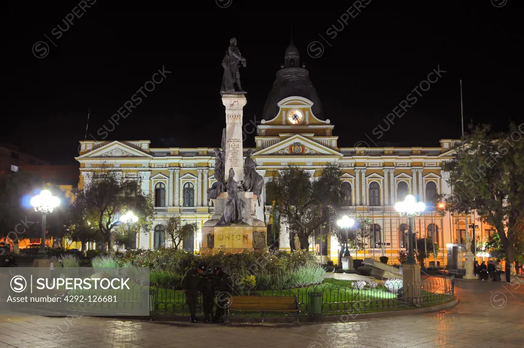 Bolivia, La Paz, Plaza Murillo with Government Palace of Bolivia in Downtown