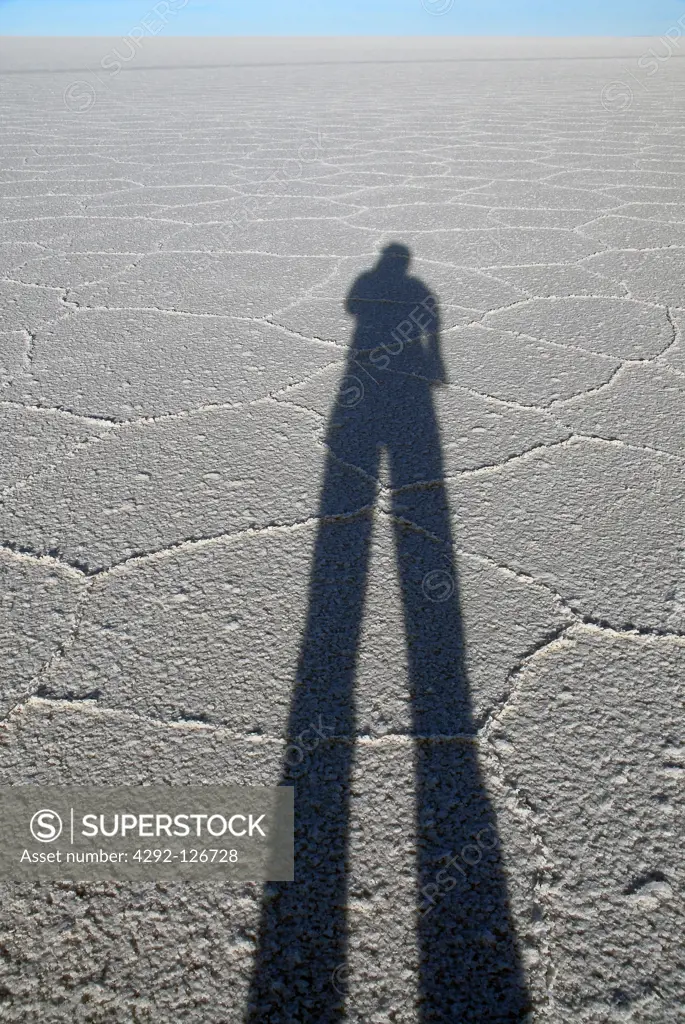 Bolivia, Salar de Uyuni, Shadow of Person