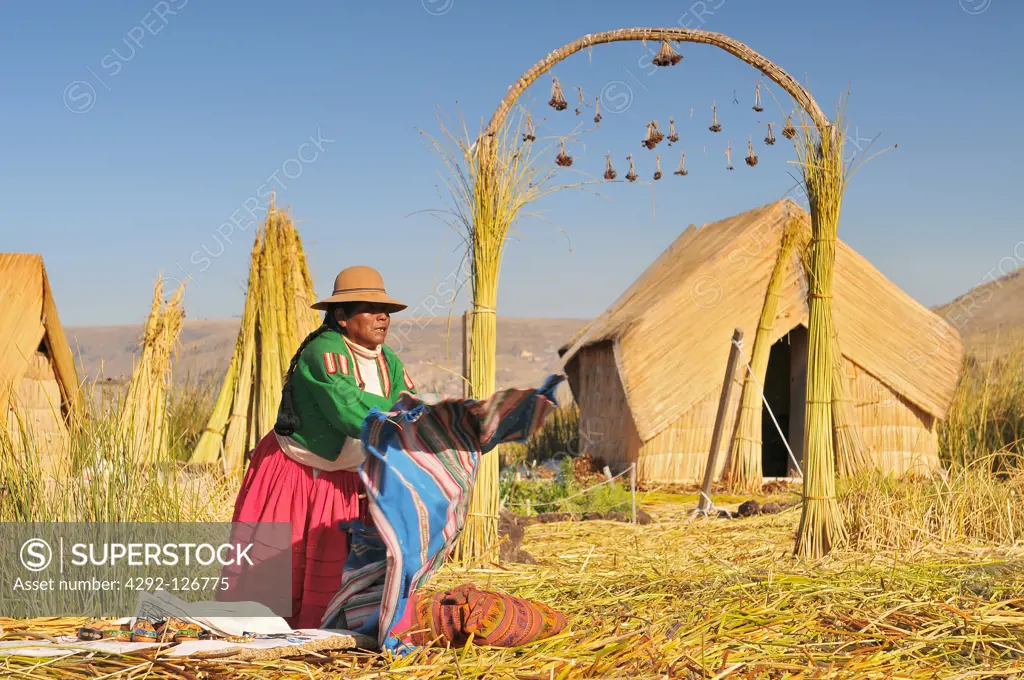 Peru, South America, Titicaca Lake, Uros Indian, Uros Ayamaras, Floating Island
