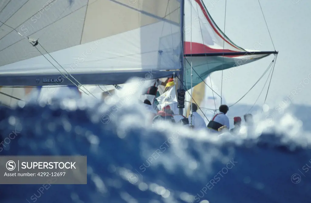 Close up of a sailboat race