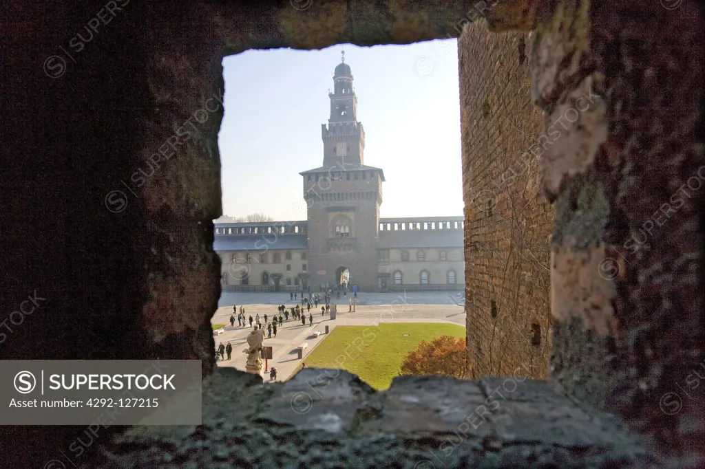 Italy, Lombardy, Milan, Tower of the Sforzesco Castle