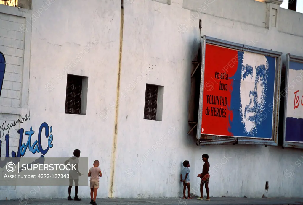 Central America, Cuba, Havana, a Mural of Ernesto Che Guevara on a Street