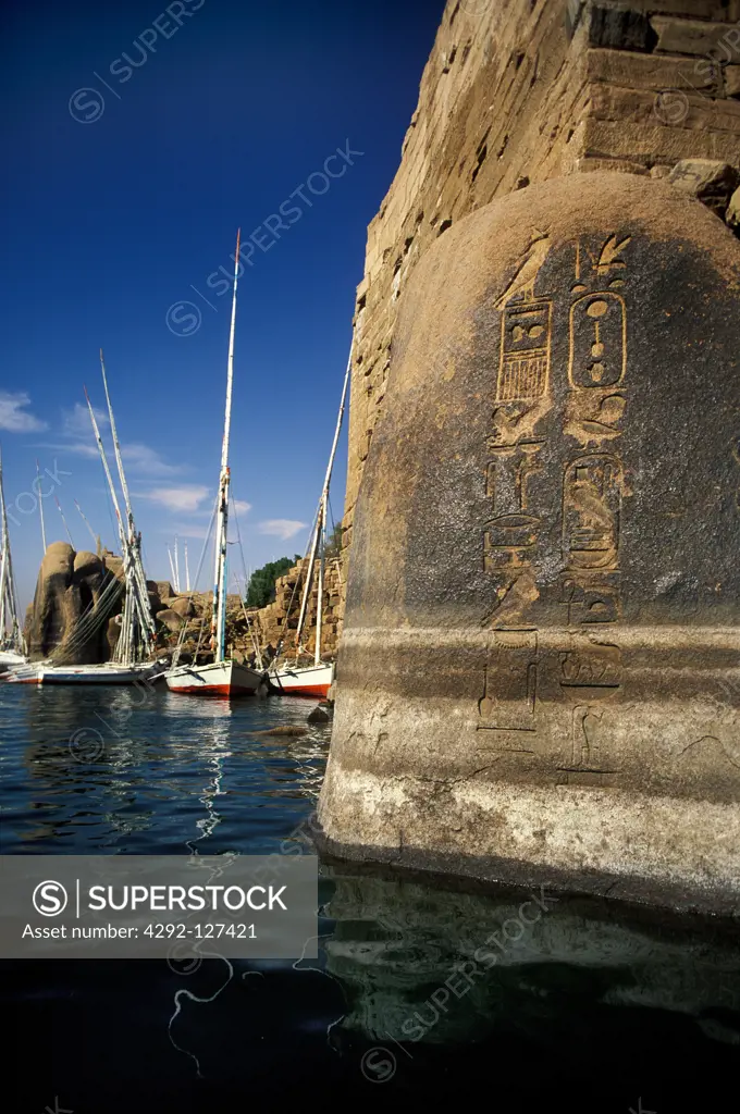 Africa, Egypt, Assuan, sailboats on river Nile at the Elephantine island