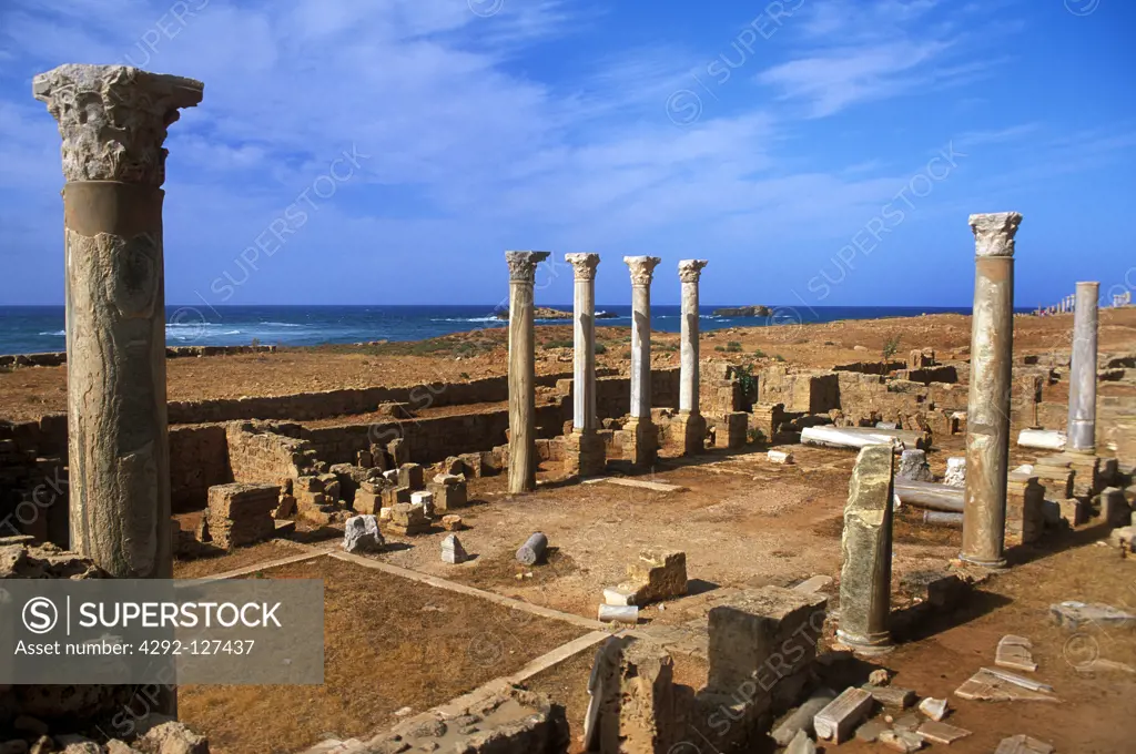 Libya, Apollonia, the Columns and ruins of the West Basilica