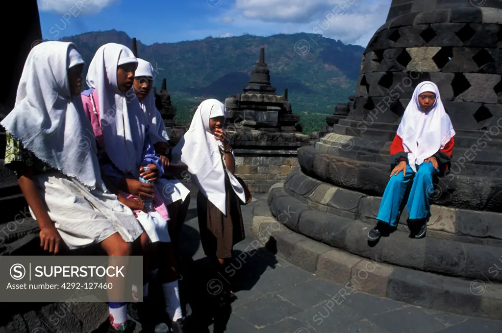 Indonesia, Java, muslim women at the Borobudur