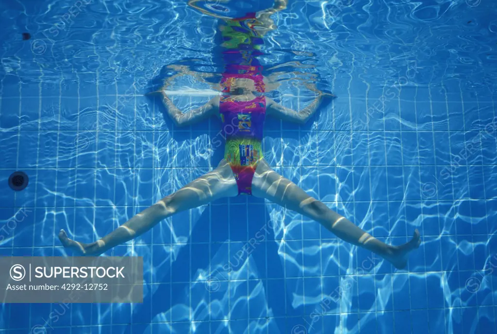 Detail of a woman in swimming pool exercising underwater view