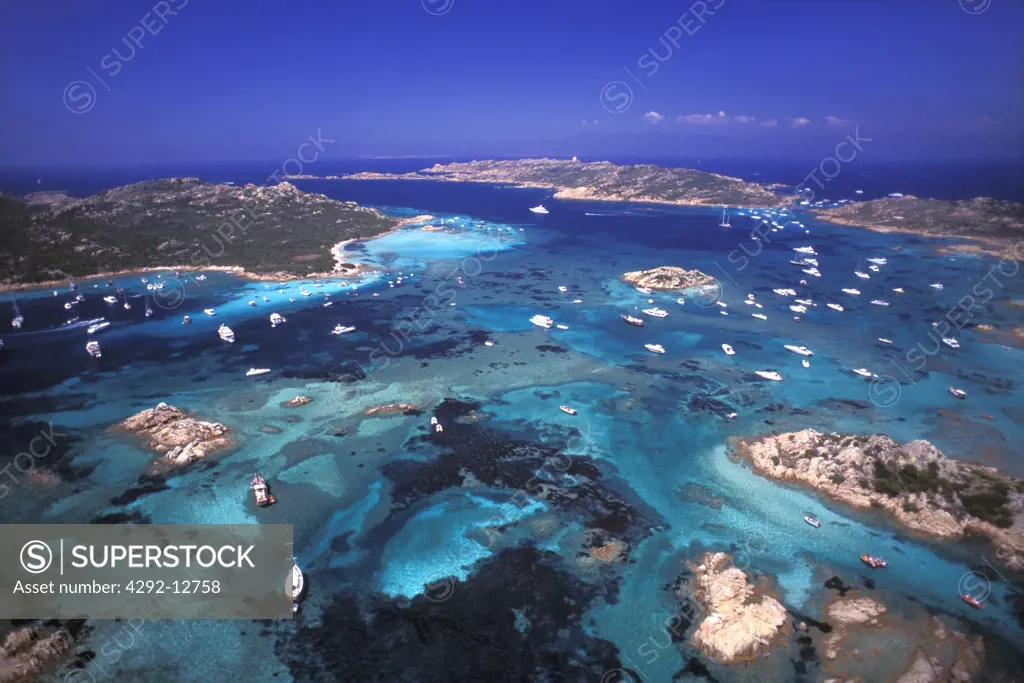 Italy, Sardinia. La Maddalena National Park with Islands of Budelli, Santa Maria and Razzoli, aerial view