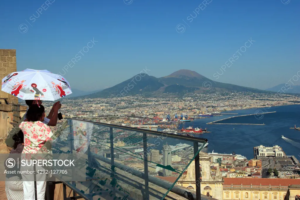 Italy, Campania, Naples, the harbour and Vesuvius volcano