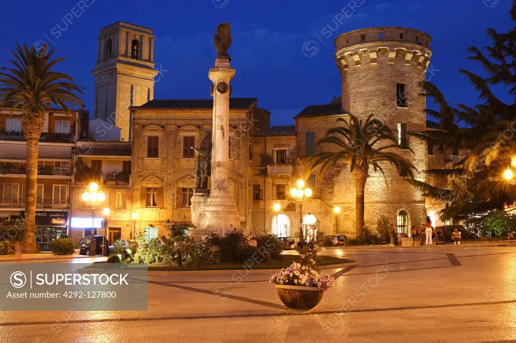 Italy, Abruzzo, Vasto, historical center Rossetti Square at night