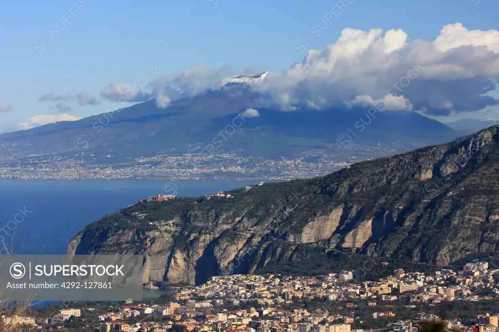 Italy, Campania, Massa Lubrense, View of the Peninsula Sorrentina and the Vesuvio from Sant' Agata sui due Golfi