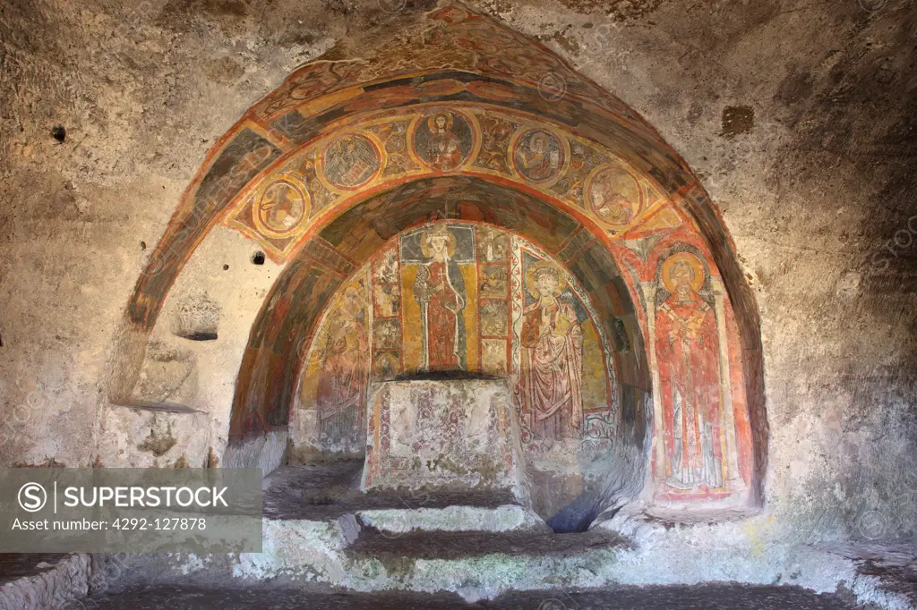 Italy, Basilicata, Melfi, XIII century fresco of Santa Margherita church crypt