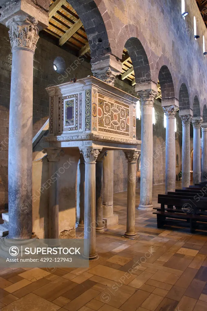 Italy, Campania, Caserta Vecchia, the Cathedral interior, XIII century pulpit