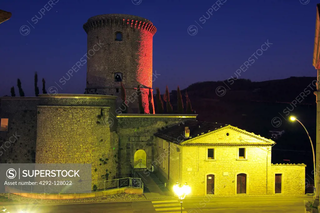Italy, Molise, Riccia, De Capua castle at night