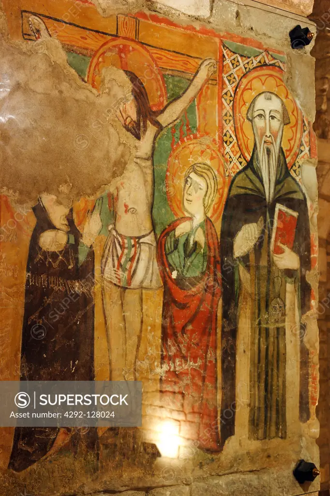 Italy, Molise, Trivento, interiors of San Castro cathedral crypt, medieval fresco