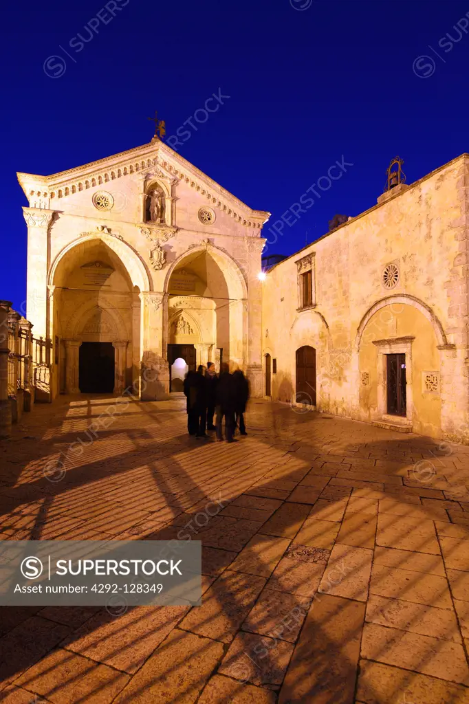 Italy, Apulia, Monte Sant Angelo, San Michele Arcangelo Sanctuary at Dusk