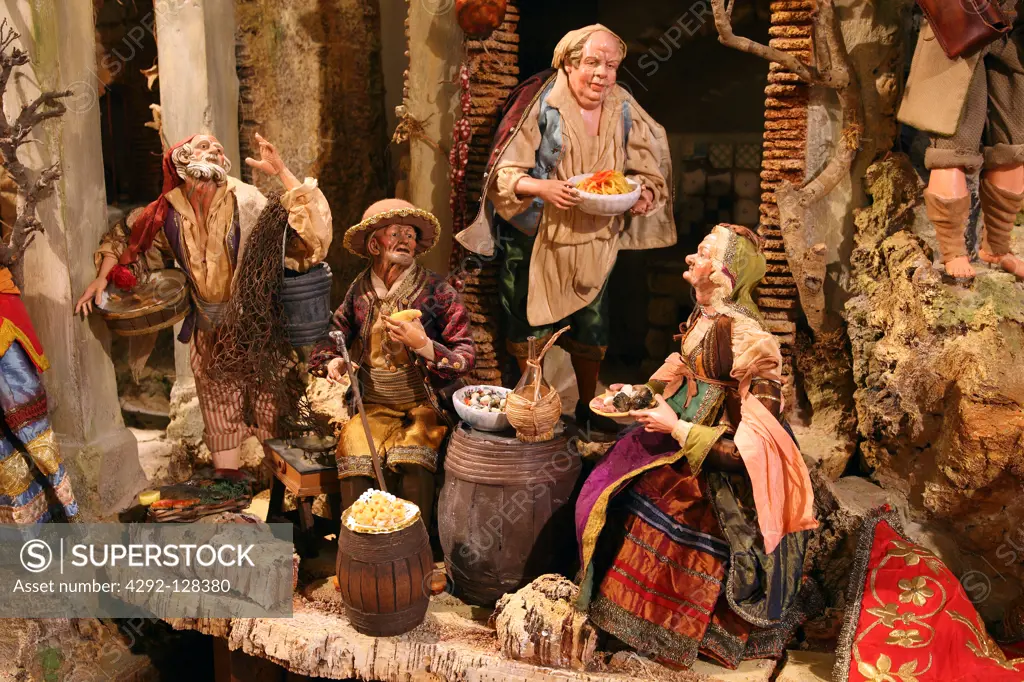 Italy, Campania, Naples, figurines of typical Naples crib, Ferrigno's workshop