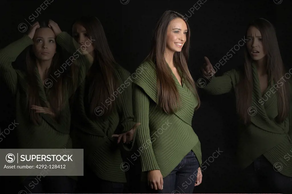 Multiple exposure of different moods of a woman