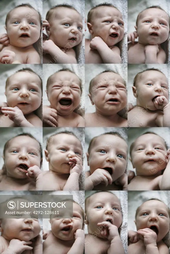 Composite baby's face, showing different expressions
