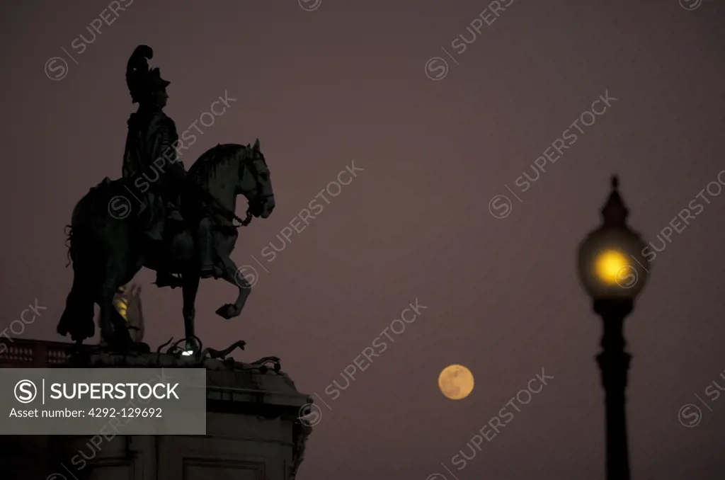 The rider's monument on the Parca do Comercio in the Old Town of Lisbon in Portugal.