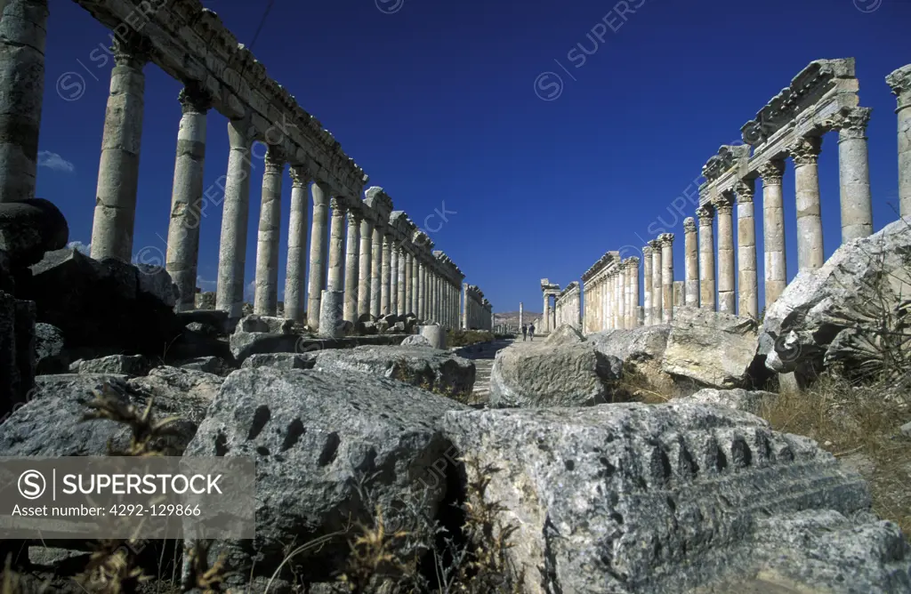 The ruins of Apameia in the northwest of Syria in the Middle East in Arabia.