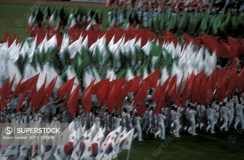 Lebanese standard-bearers in a Zeremoni in the new townon of Beirut of the capital of Lebanon in the Middle East in Arabia.