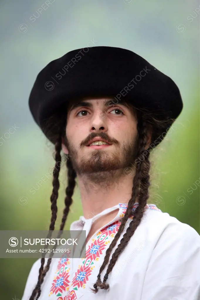 A man in a traditional national costume on the occasion of a folklore festival in Cerveny Klastor on the border to Poland in the north of Slovakia.