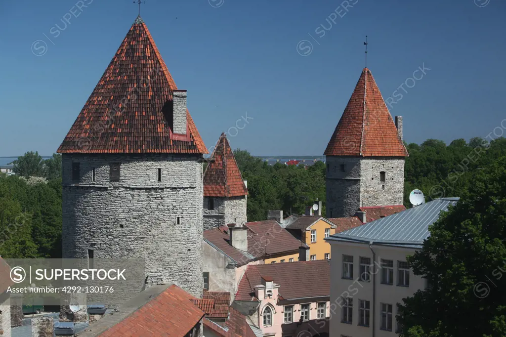 The city wall with military pilework in the Old Town in Tallinn, Estonia.