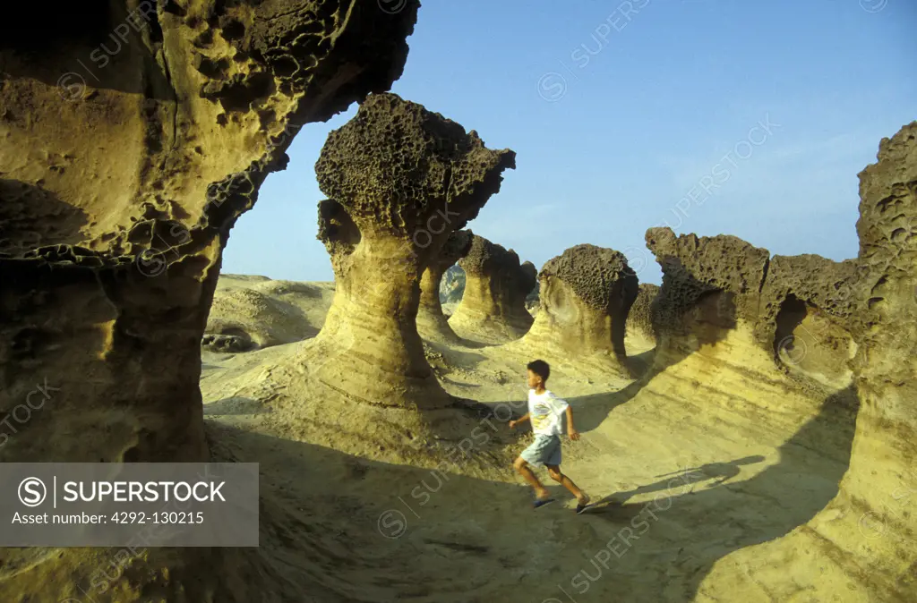 The physical miracle and the weird rock formations on the coast of Yehliu with Keelung in norden of the island Taiwan.