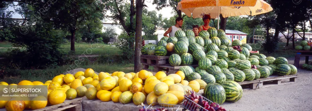Ukraine, Krim Melonenverkaeufer bei Bachtschisaraij