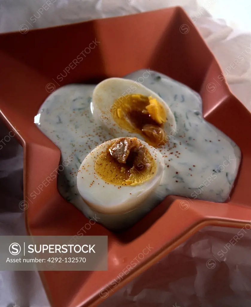 Boiled Egg with Anchovies and Sauce.