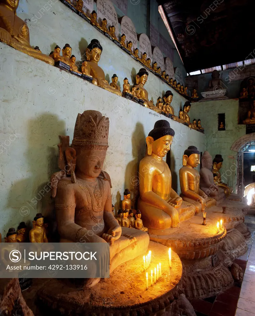 Interior of the Shit-thaung Buddhist temple,Mrauk-U, Arakan, Burma