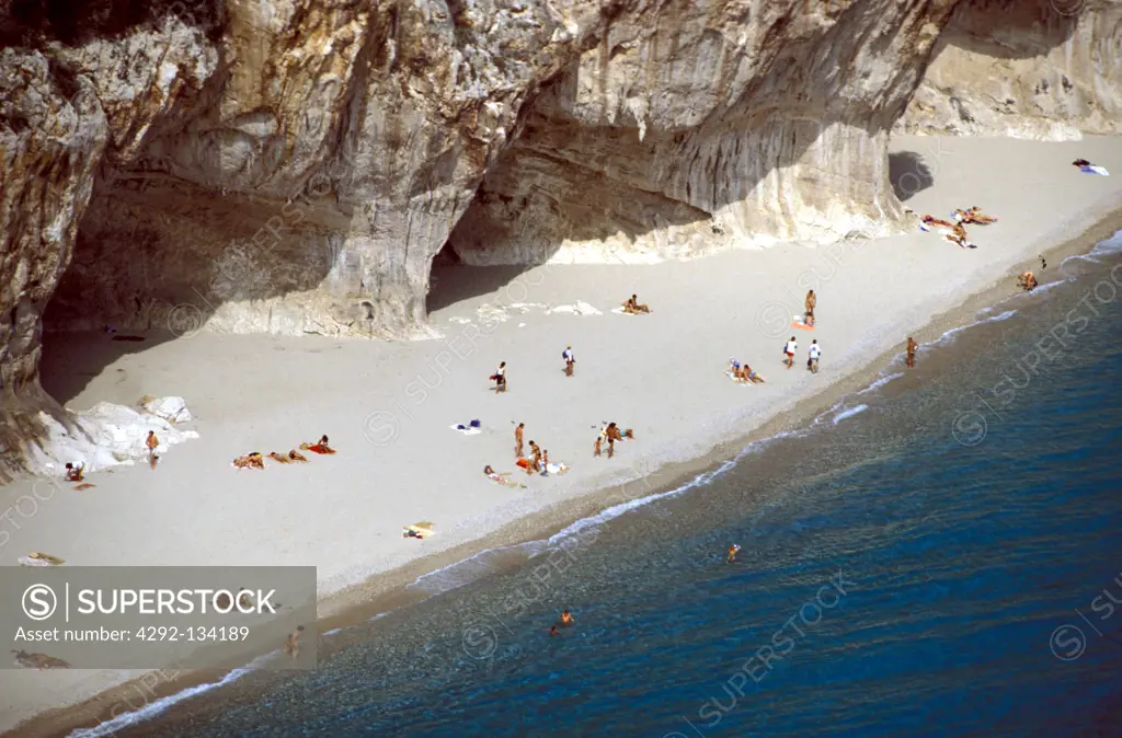 Sardinia,Orosei, beach of Cala Luna and limestone cliff