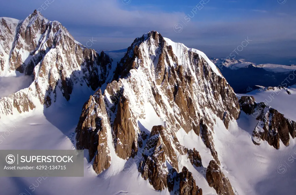 Italy, Aosta Valley, Mont Blanc chain the Capucin peak, aerial view