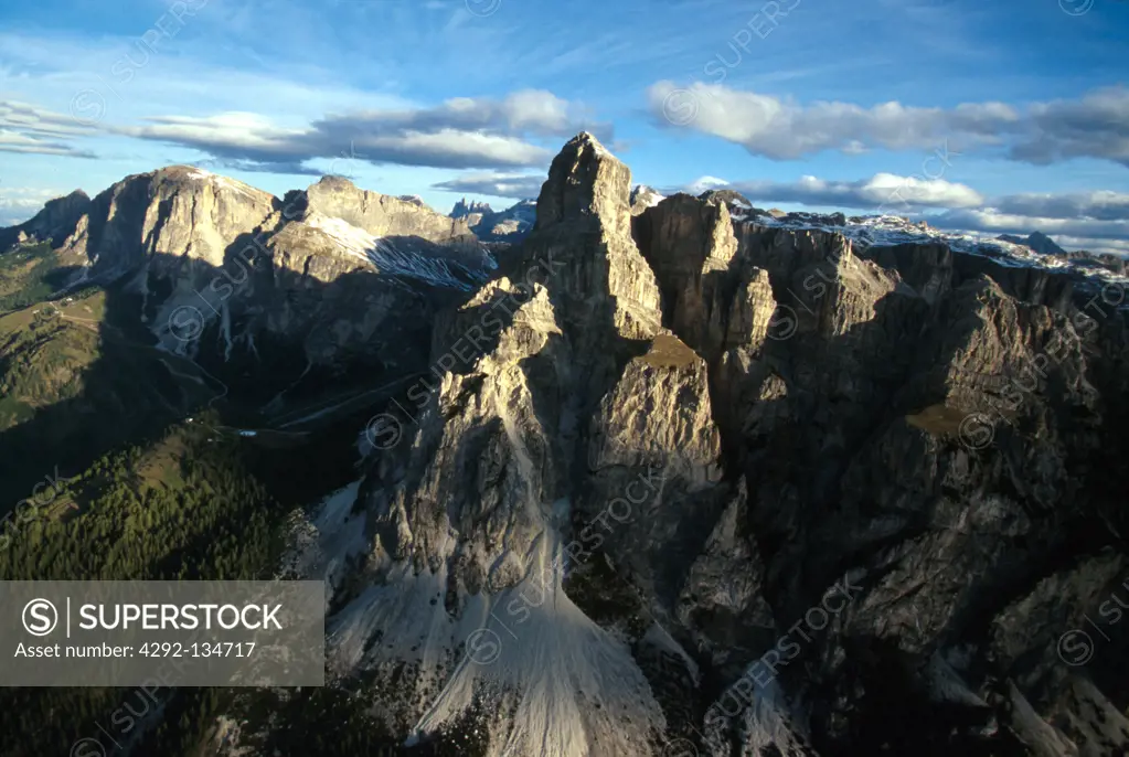 Italy, Friuli, Dolimite Alps, Odle group aerial view