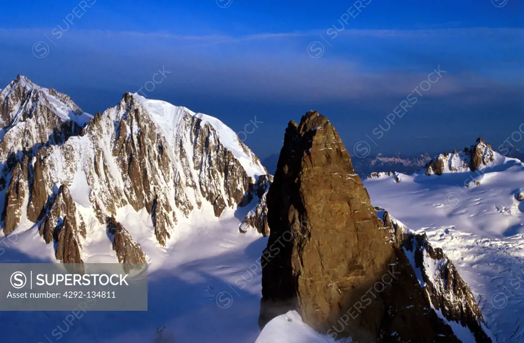 Italy, Aosta Valley, Alps of the Mont Blanc group, the Giant Tooth aerial view