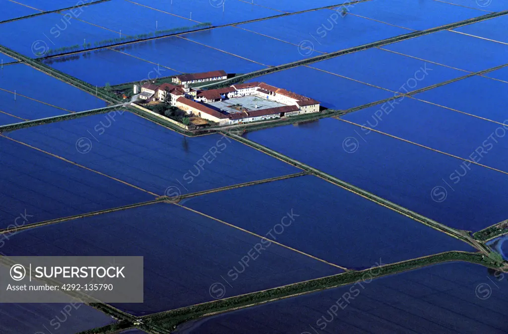 Piedmont, Vercelli, ricefields and farm