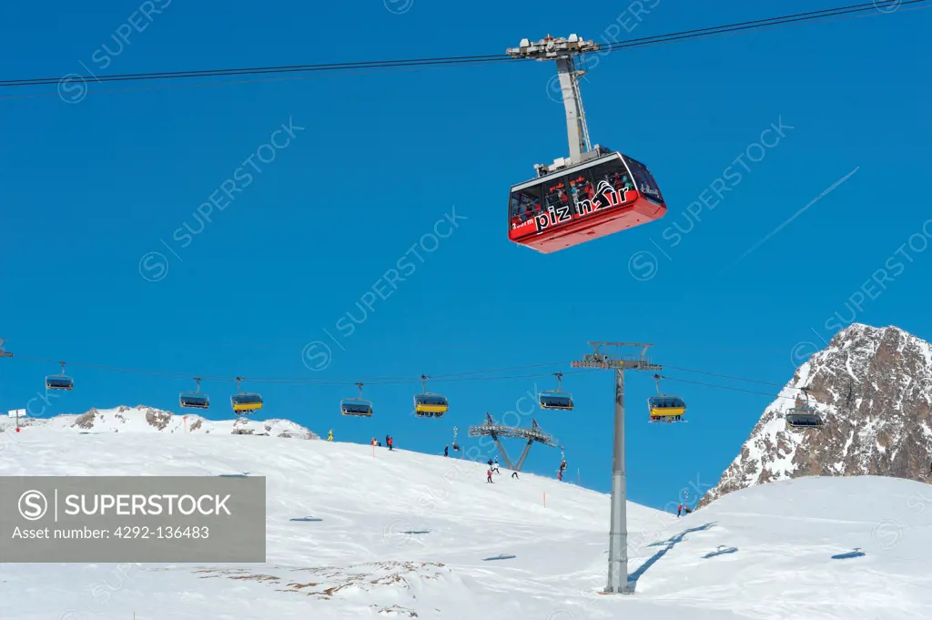 Europe, Switzerland, Saint Moritz the Corviglia and the Piza Nair cableway