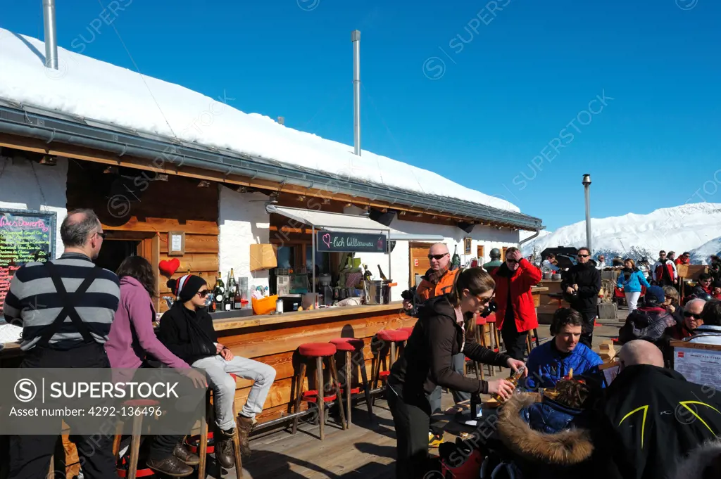 Europe, Switzerland, Saint Moritz the Paradiso restaurant on the ski slopes