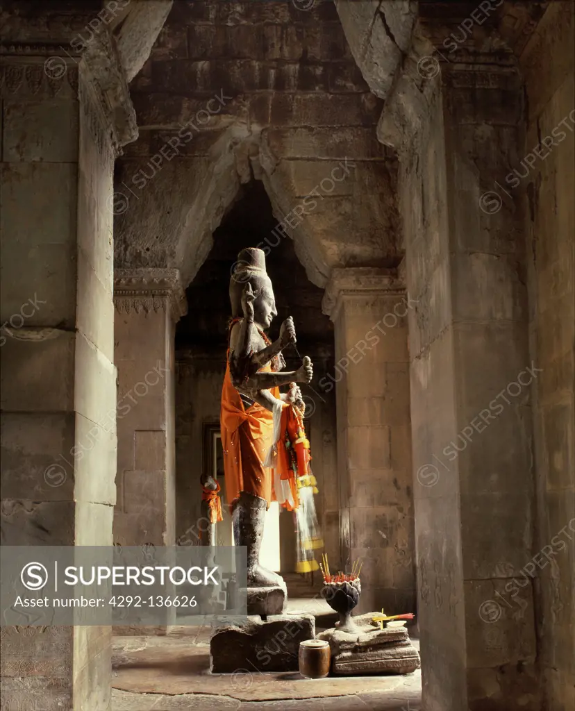 Image of Vishnu in the west entrance Gopura, restored Angkor Wat (1113-1150)Angkor, Cambodia.