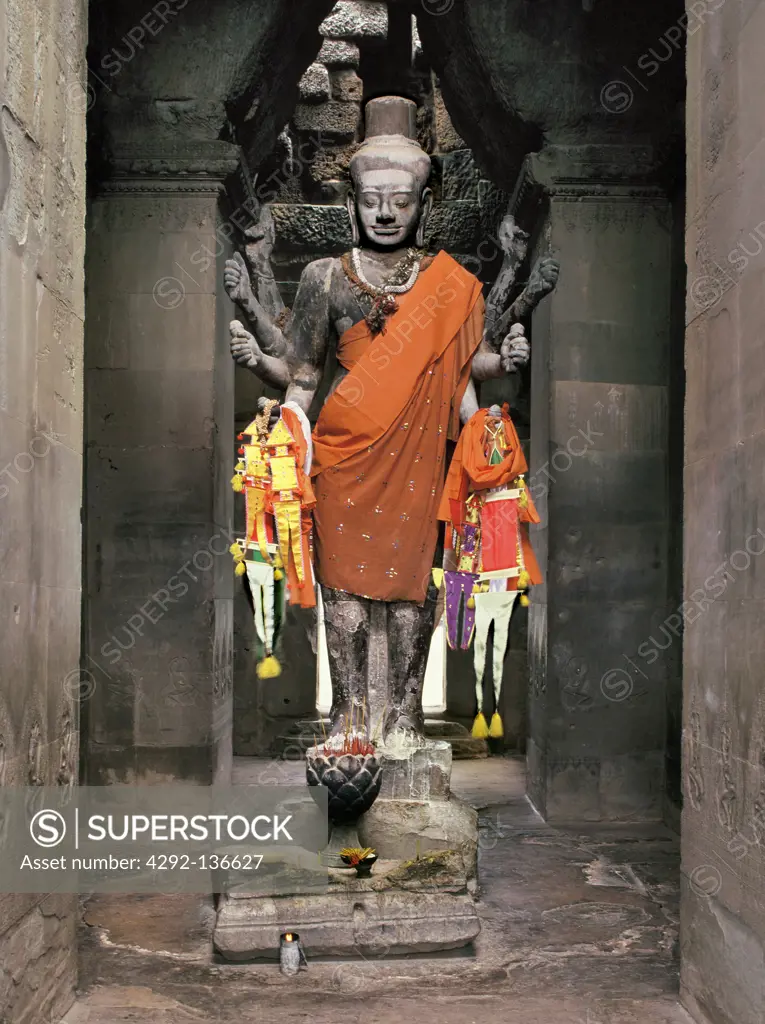 Image of Vishnu in the west entrance Gopura, restored Angkor Wat (1113-1150)Angkor, Cambodia.