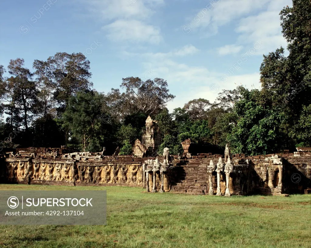 Cambodia, Angkor, Angkor Thom, Elephant terrace of the royal palace