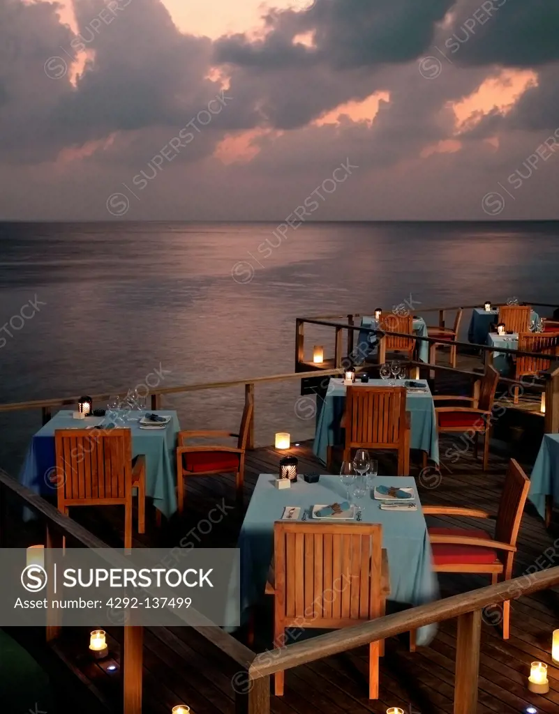 Hotel restaurant on terrace over the sea