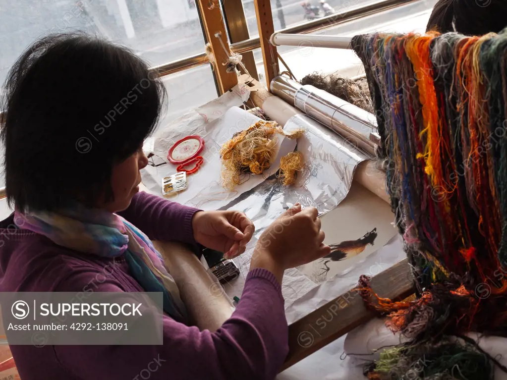 China, Suzhou, silk embroidery workshop