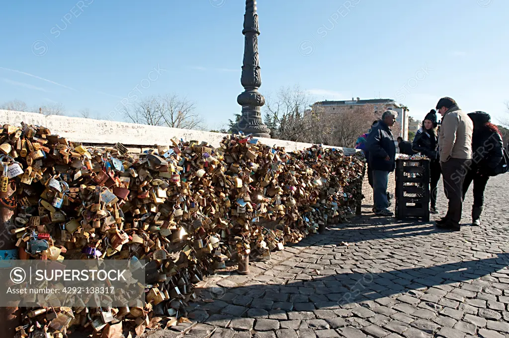 Italy, Lazio, Rome, love locks on Ponte Milvio