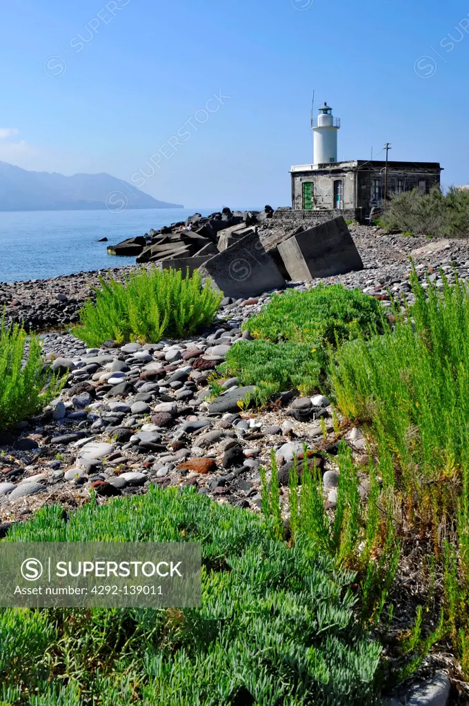 Italy, Sicily, Aeolian Islands, Salina island, Lingua lighthouse