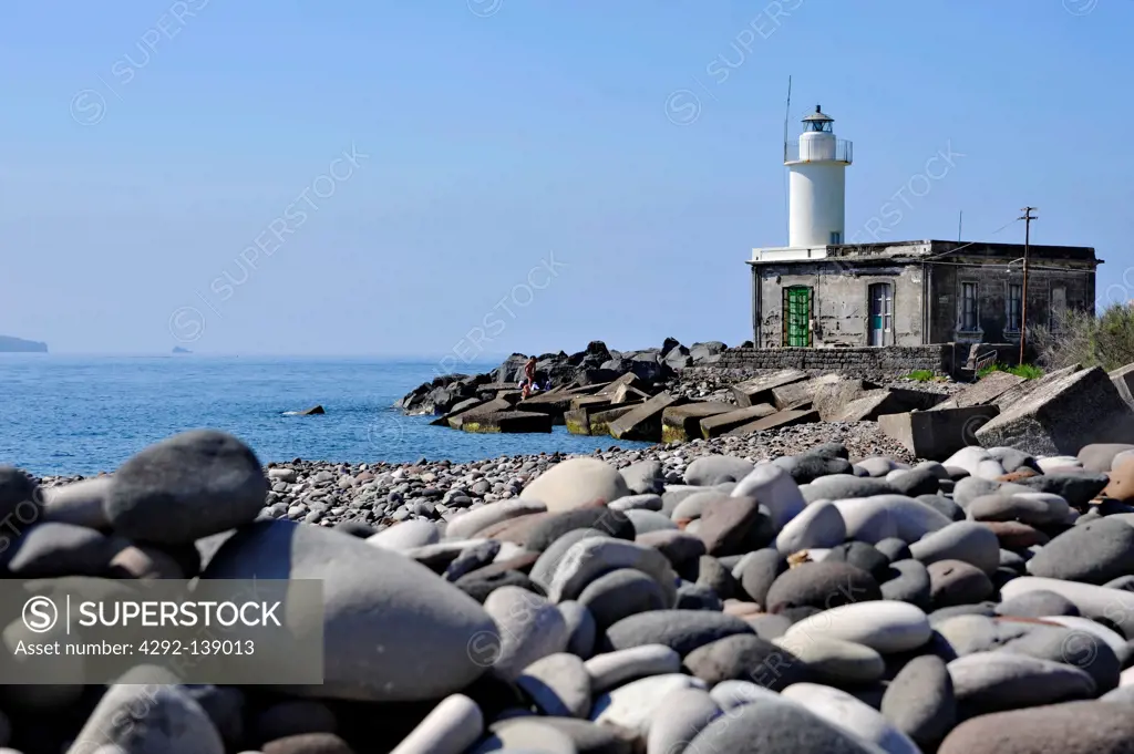 Italy, Sicily, Aeolian Islands, Salina island, Lingua lighthouse