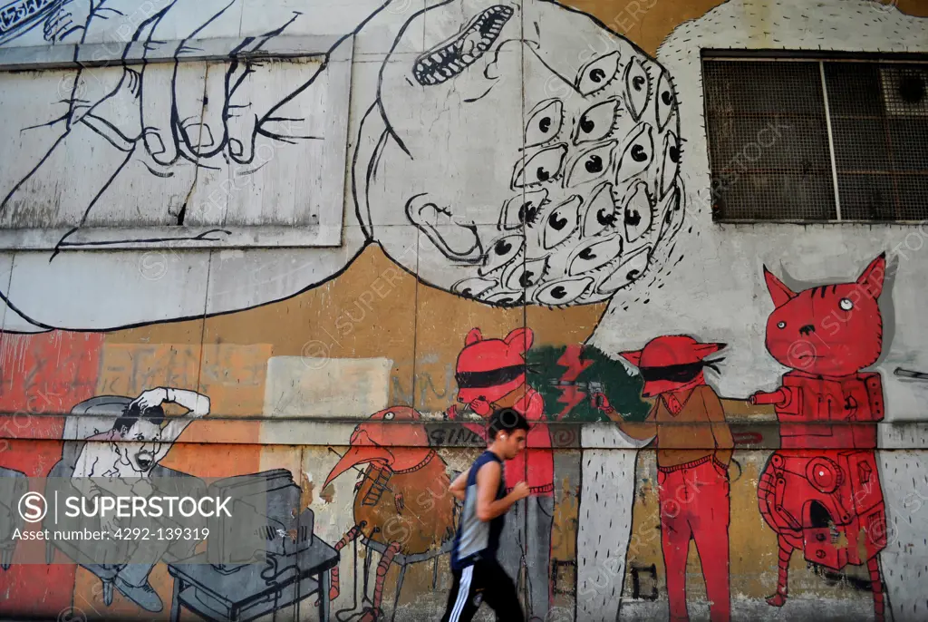 Italy, Emilia Romagna, Bologna, graffiti on the former Mercato Ortofrutticolo walls