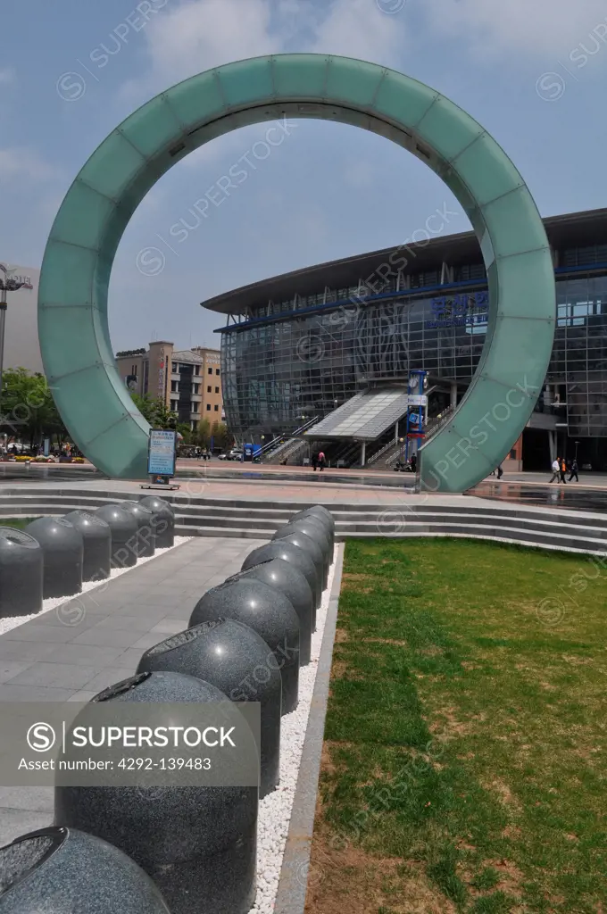 South Korea, Busan, modern sculpture facing the train station