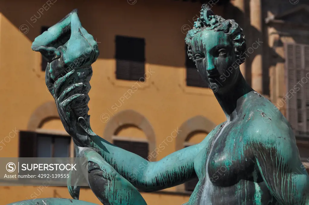 Firenze, Italy, detail of the statue of Nettuno, in Piazza della Signoria